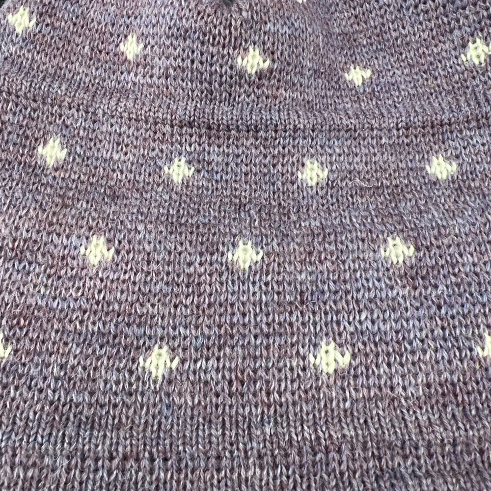Vintage Wigwam Purple Dot  100% Wool Knit Pom Pom Snow Beanie Cap Hat Winter Ski